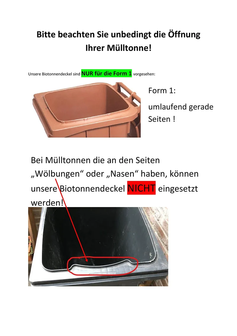 Biotonnendeckel Madenlos für 240 Liter Tonne der Form 1