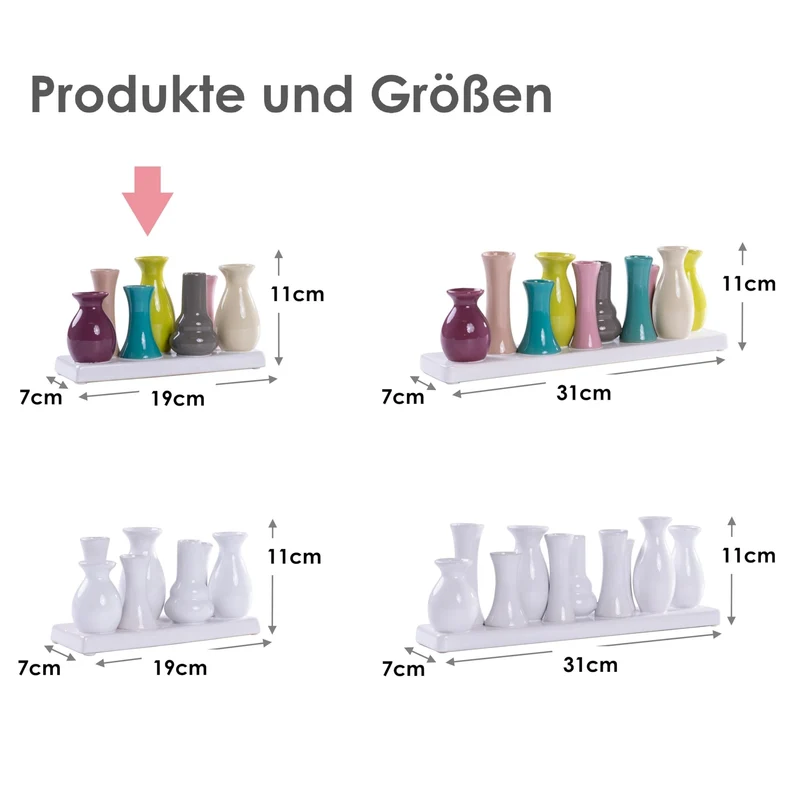 Mini Blumenvasen Set 7er aus Keramik auf Sockel – Kleine Keramikvasen bunt für einzelne Blumen – Modernes Deko Vasenset für Tischdeko, Wohnzimmer, Fensterbank & Esstisch