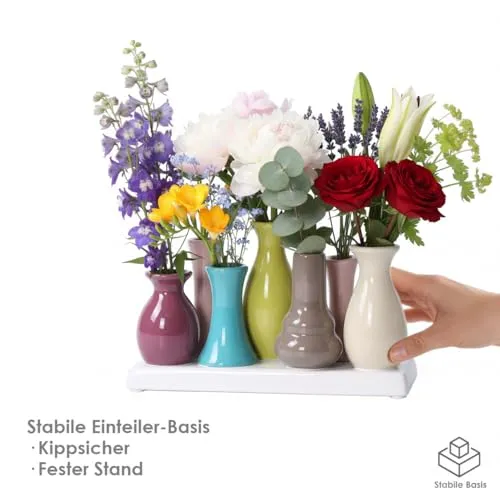 Mini Blumenvasen Set 7er aus Keramik auf Sockel – Kleine Keramikvasen bunt für einzelne Blumen – Modernes Deko Vasenset für Tischdeko, Wohnzimmer, Fensterbank & Esstisch
