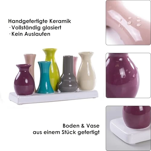 Mini Blumenvasen Set 7er aus Keramik auf Sockel – Kleine Keramikvasen bunt für einzelne Blumen – Modernes Deko Vasenset für Tischdeko, Wohnzimmer, Fensterbank & Esstisch