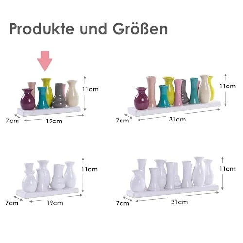 Mini Blumenvasen Set 7er aus Keramik auf Sockel – Kleine Keramikvasen bunt für einzelne Blumen – Modernes Deko Vasenset für Tischdeko, Wohnzimmer, Fensterbank & Esstisch