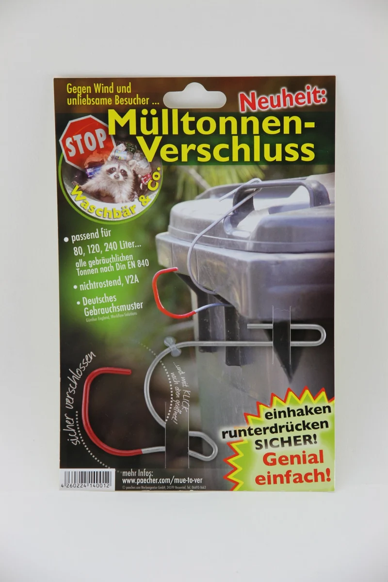 Mülltonnenverschluss, Mülltonnenverriegelung, Mülltonnensicherung, Waschbärsicherung