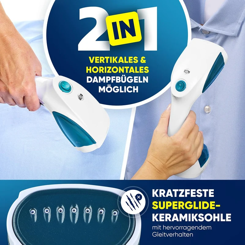 Clatronic® Dampfglätter | einsatzbereit in 10 Sekunden | Faltenentferner für Reise und Büro | 1,8m langes Kabel | Steamer | Dampfbürste | Dampf-Glätter Reise | Steamer Dampf glätter | DB 3717