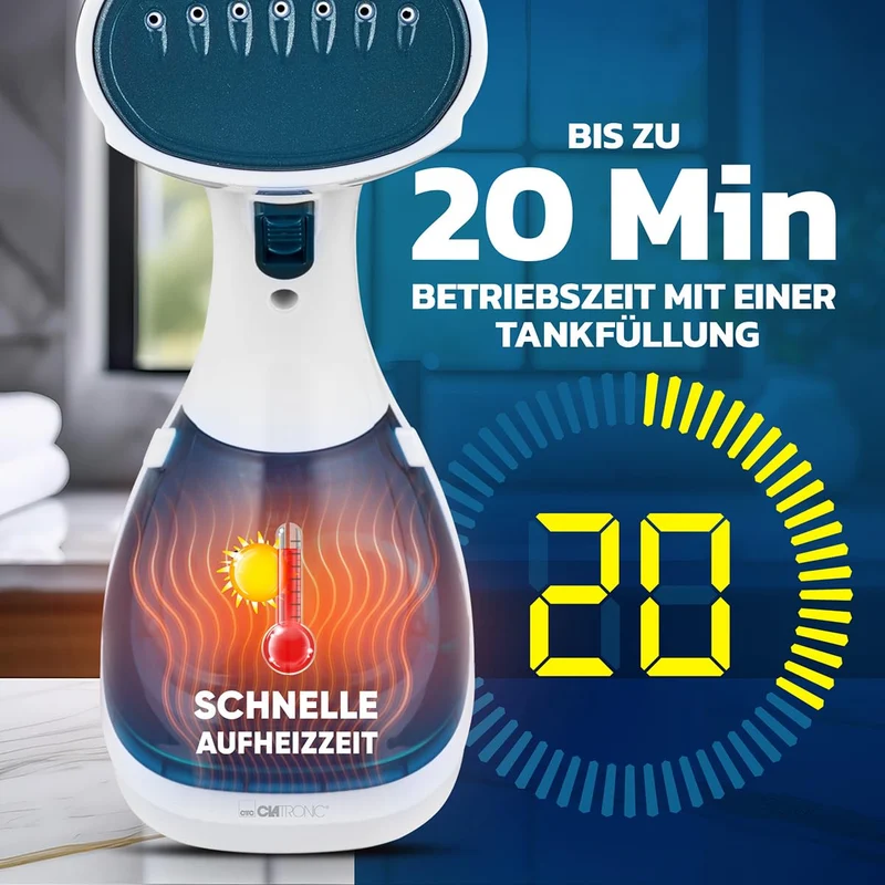 Clatronic® Dampfglätter | einsatzbereit in 10 Sekunden | Faltenentferner für Reise und Büro | 1,8m langes Kabel | Steamer | Dampfbürste | Dampf-Glätter Reise | Steamer Dampf glätter | DB 3717