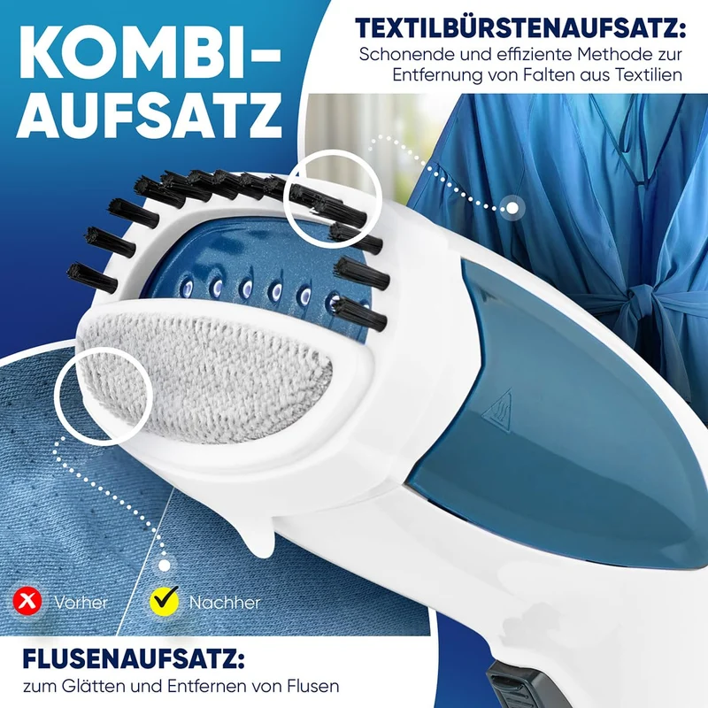 Clatronic® Dampfglätter | einsatzbereit in 10 Sekunden | Faltenentferner für Reise und Büro | 1,8m langes Kabel | Steamer | Dampfbürste | Dampf-Glätter Reise | Steamer Dampf glätter | DB 3717