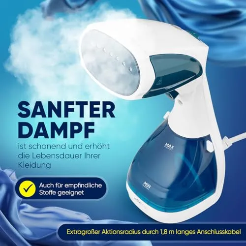 Clatronic® Dampfglätter | einsatzbereit in 10 Sekunden | Faltenentferner für Reise und Büro | 1,8m langes Kabel | Steamer | Dampfbürste | Dampf-Glätter Reise | Steamer Dampf glätter | DB 3717