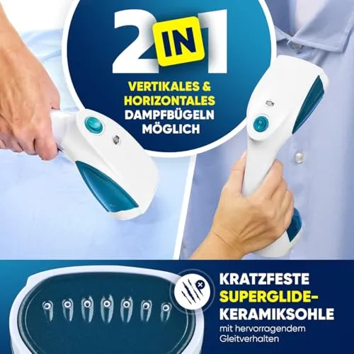 Clatronic® Dampfglätter | einsatzbereit in 10 Sekunden | Faltenentferner für Reise und Büro | 1,8m langes Kabel | Steamer | Dampfbürste | Dampf-Glätter Reise | Steamer Dampf glätter | DB 3717