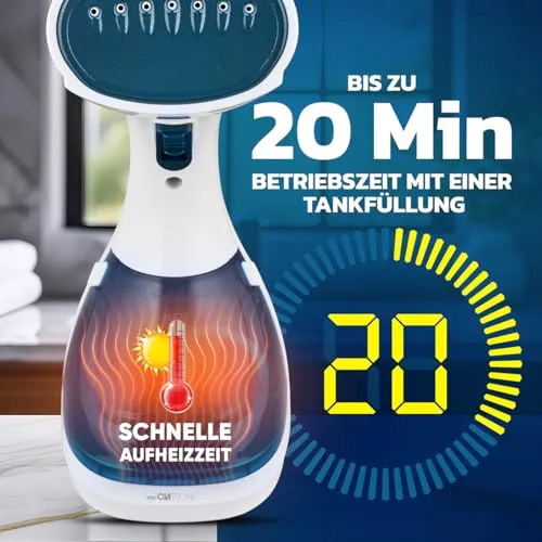 Clatronic® Dampfglätter | einsatzbereit in 10 Sekunden | Faltenentferner für Reise und Büro | 1,8m langes Kabel | Steamer | Dampfbürste | Dampf-Glätter Reise | Steamer Dampf glätter | DB 3717
