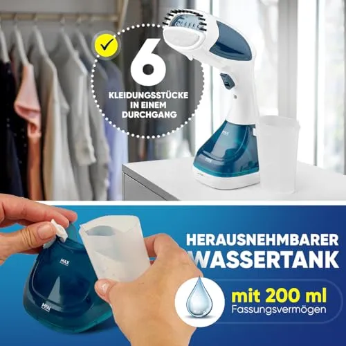 Clatronic® Dampfglätter | einsatzbereit in 10 Sekunden | Faltenentferner für Reise und Büro | 1,8m langes Kabel | Steamer | Dampfbürste | Dampf-Glätter Reise | Steamer Dampf glätter | DB 3717