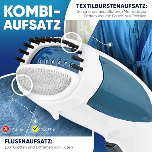 Clatronic® Dampfglätter | einsatzbereit in 10 Sekunden | Faltenentferner für Reise und Büro | 1,8m langes Kabel | Steamer | Dampfbürste | Dampf-Glätter Reise | Steamer Dampf glätter | DB 3717