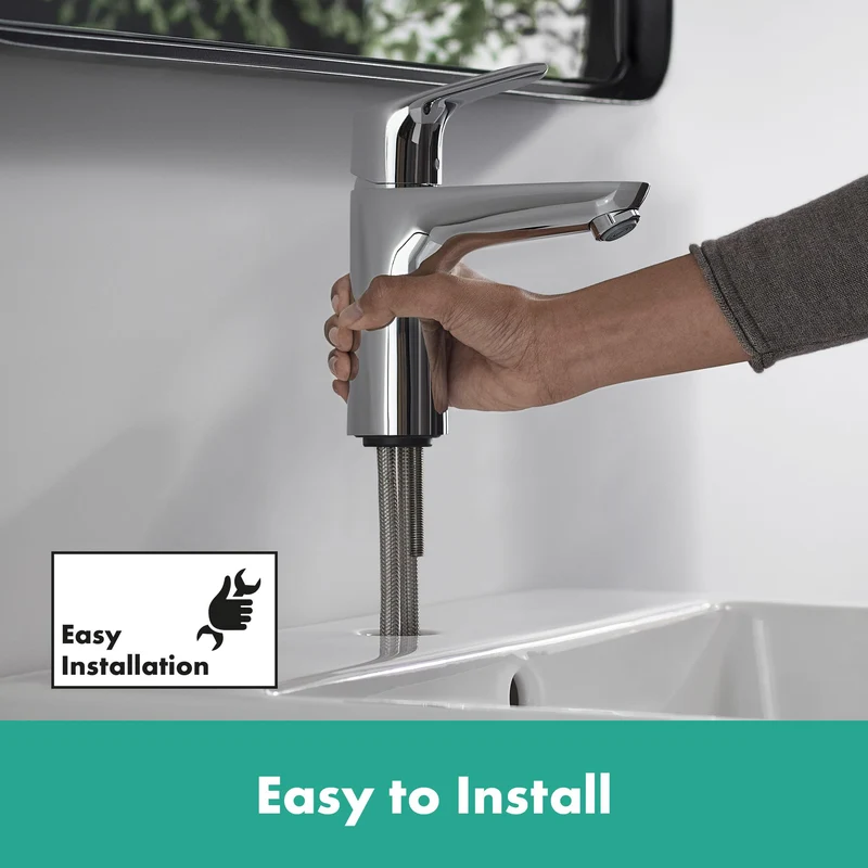 hansgrohe Focus - Waschtischarmatur mit Zugstangen-Ablauf, Wasserhahn Bad mit Auslauf Höhe 94 mm, Mischbatterie Waschbecken wassersparend (EcoSmart), Chrom, 31607000