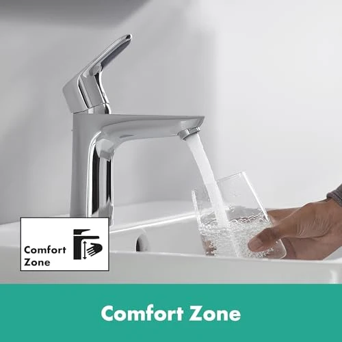 hansgrohe Focus - Waschtischarmatur mit Zugstangen-Ablauf, Wasserhahn Bad mit Auslauf Höhe 94 mm, Mischbatterie Waschbecken wassersparend (EcoSmart), Chrom, 31607000