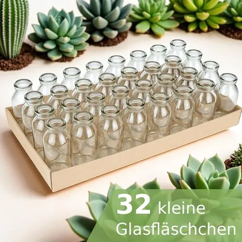 NaDeco 32 kleine Glasvasen 10,5 cm, Minivasen Set, Tischdeko Hochzeit