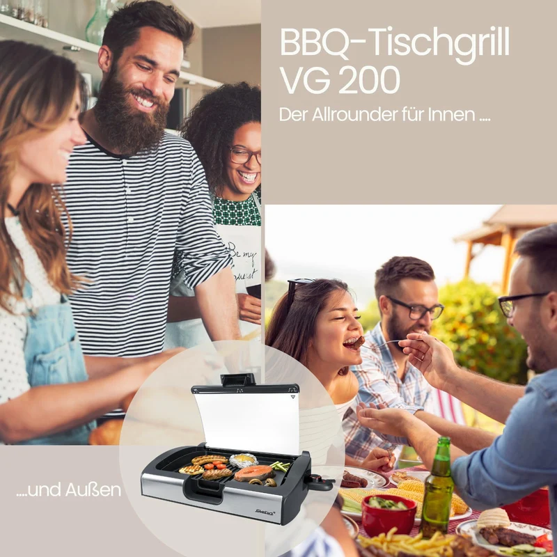 Steba VG 200 BBQ Tischgrill mit Glasdeckel, Grillfläche 29 x 40cm, 2200W