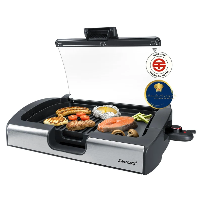 Steba VG 200 BBQ Tischgrill mit Glasdeckel, Grillfläche 29 x 40cm, 2200W