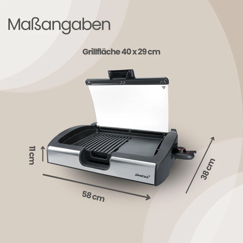 Steba VG 200 BBQ Tischgrill mit Glasdeckel, Grillfläche 29 x 40cm, 2200W