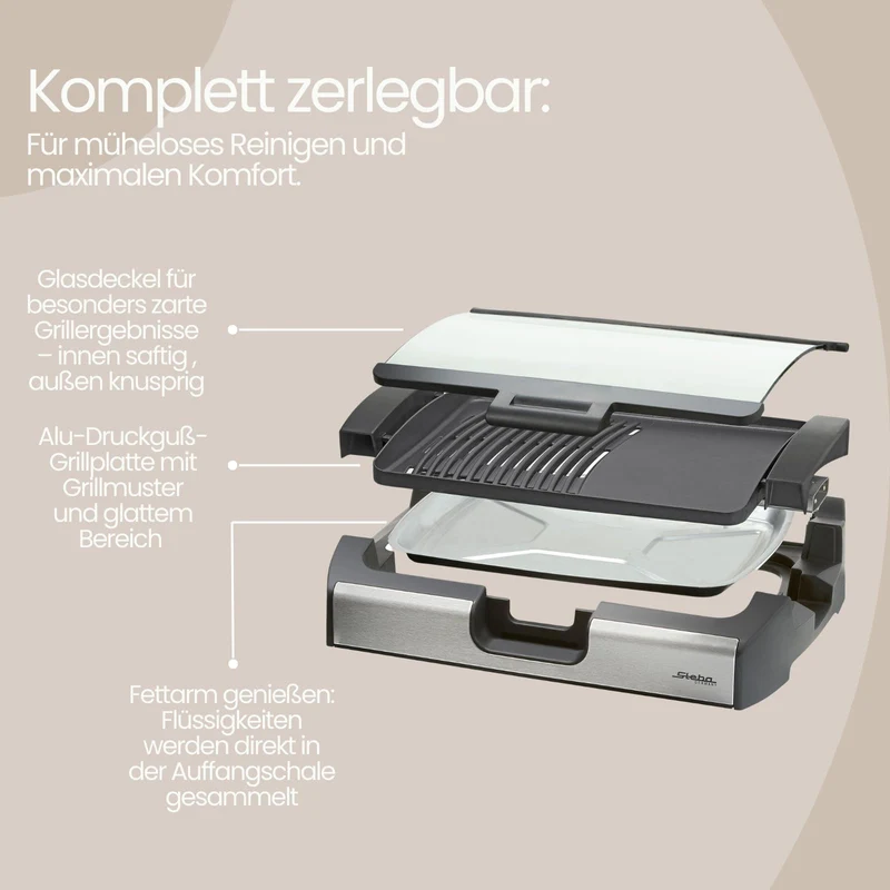 Steba VG 200 BBQ Tischgrill mit Glasdeckel, Grillfläche 29 x 40cm, 2200W