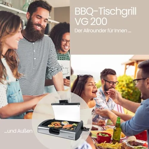 Steba VG 200 BBQ Tischgrill mit Glasdeckel, Grillfläche 29 x 40cm, 2200W