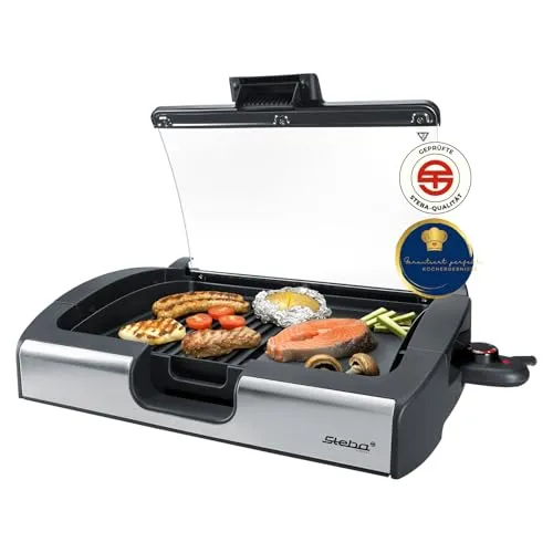 Steba VG 200 BBQ Tischgrill mit Glasdeckel, Grillfläche 29 x 40cm, 2200W
