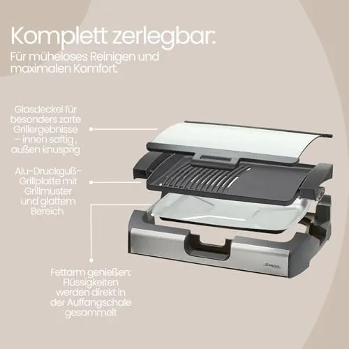 Steba VG 200 BBQ Tischgrill mit Glasdeckel, Grillfläche 29 x 40cm, 2200W