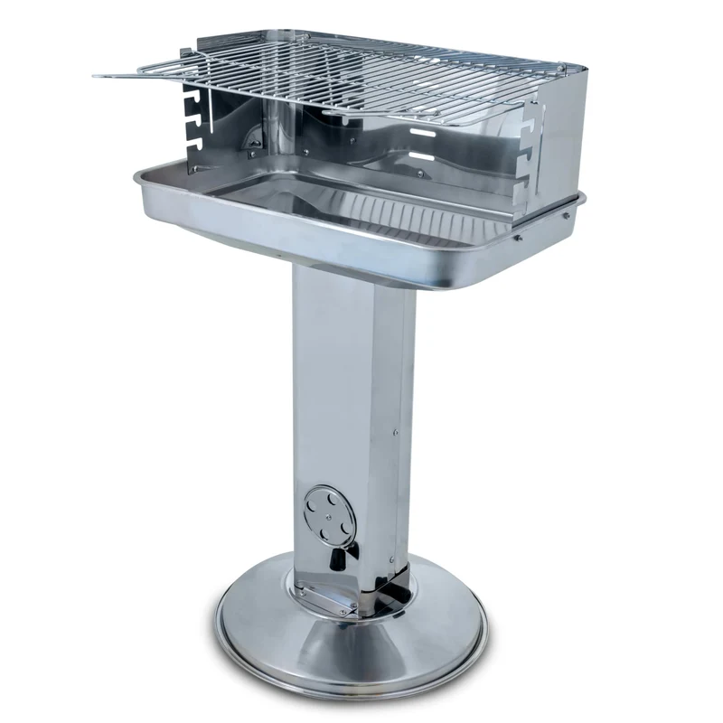 ACTIVA Edelstahl Holzkohle Säulengrill "Pisa" mit 54 x 34 cm großen verchromten, verstellbaren Grillrost, Aschekasten und Belüftung in der Säule