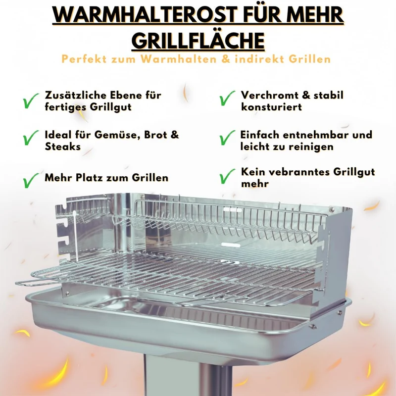 ACTIVA Edelstahl Holzkohle Säulengrill "Pisa" mit 54 x 34 cm großen verchromten, verstellbaren Grillrost, Aschekasten und Belüftung in der Säule