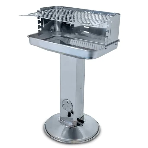 ACTIVA Edelstahl Holzkohle Säulengrill "Pisa" mit 54 x 34 cm großen verchromten, verstellbaren Grillrost, Aschekasten und Belüftung in der Säule