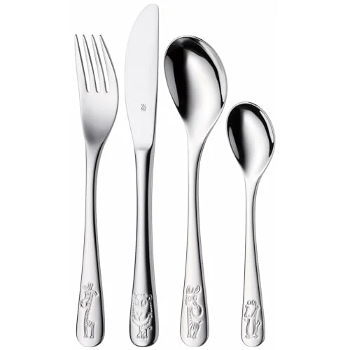 WMF Safari Kinderbesteck Set 4-teilig, Besteck Kinder Edelstahl, Kinderbesteck ab 3 Jahre, Cromargan poliert, spülmaschinengeeignet, Kids Safari, Ohne Gravur