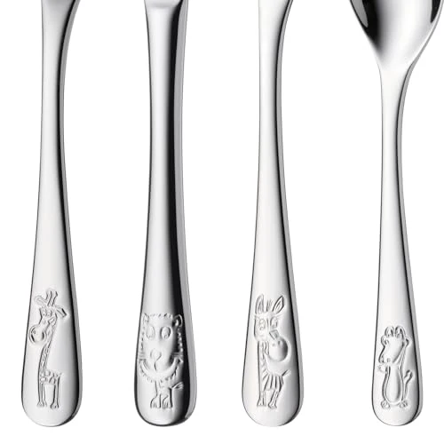 WMF Safari Kinderbesteck Set 4-teilig, Besteck Kinder Edelstahl, Kinderbesteck ab 3 Jahre, Cromargan poliert, spülmaschinengeeignet, Kids Safari, Ohne Gravur