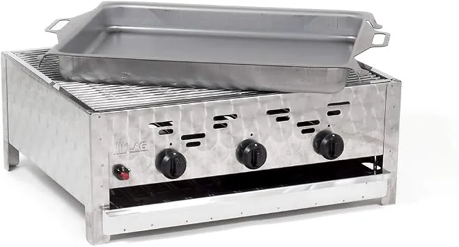 Gasgrill-Kombibräter 11kW 3-flammiger Edelstahl-Brenner mit Grillrost und Stahlpfanne Gastrobräter Profigrill Verein