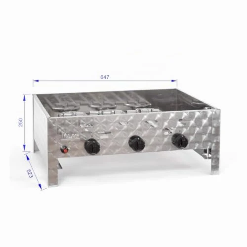Gasgrill-Kombibräter 11kW 3-flammiger Edelstahl-Brenner mit Grillrost und Stahlpfanne Gastrobräter Profigrill Verein