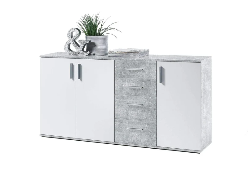 Avanti Trendstore - Bea - Kommode mit Schubladen, aus laminiertem Holz, Farbe Beton und Weiß. Maßen BHT 160x82x35 cm