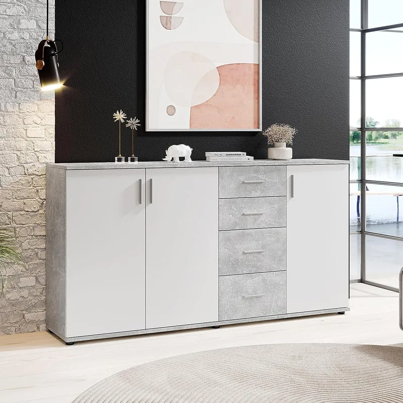 Avanti Trendstore - Bea - Kommode mit Schubladen, aus laminiertem Holz, Farbe Beton und Weiß. Maßen BHT 160x82x35 cm
