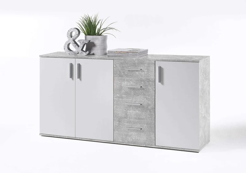 Avanti Trendstore - Bea - Kommode mit Schubladen, aus laminiertem Holz, Farbe Beton und Weiß. Maßen BHT 160x82x35 cm