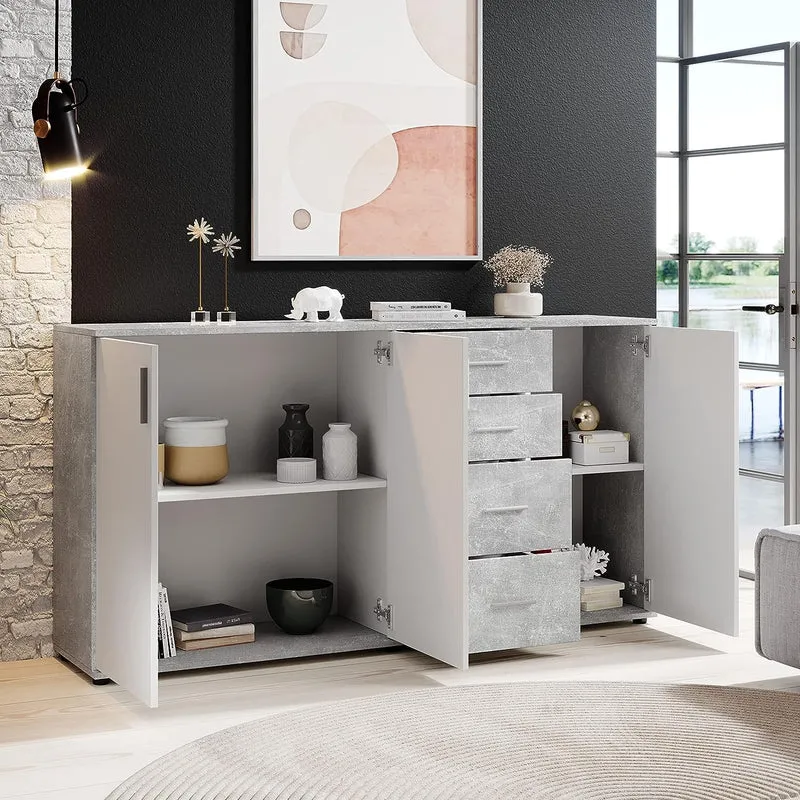 Avanti Trendstore - Bea - Kommode mit Schubladen, aus laminiertem Holz, Farbe Beton und Weiß. Maßen BHT 160x82x35 cm