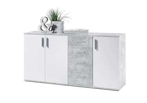 Avanti Trendstore - Bea - Kommode mit Schubladen, aus laminiertem Holz, Farbe Beton und Weiß. Maßen BHT 160x82x35 cm