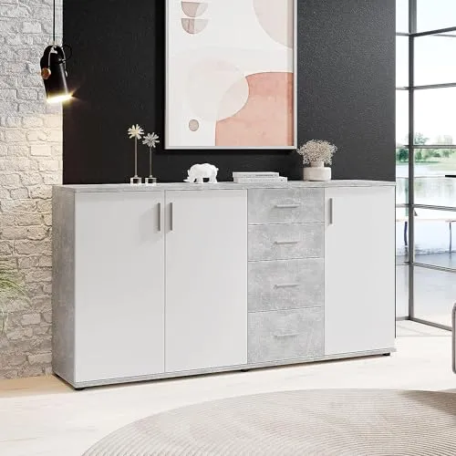 Avanti Trendstore - Bea - Kommode mit Schubladen, aus laminiertem Holz, Farbe Beton und Weiß. Maßen BHT 160x82x35 cm