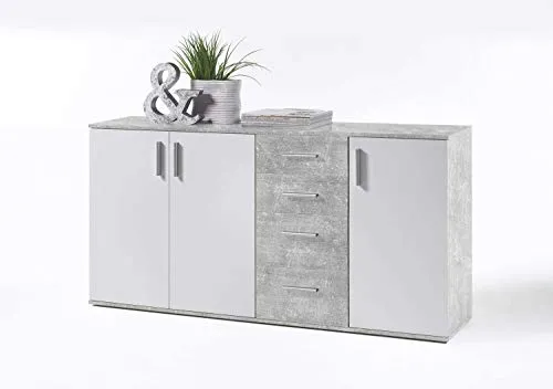 Avanti Trendstore - Bea - Kommode mit Schubladen, aus laminiertem Holz, Farbe Beton und Weiß. Maßen BHT 160x82x35 cm