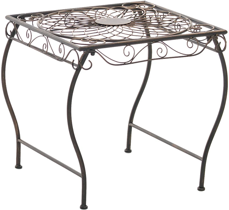 CLP Gartentisch aus Eisen Zarina, romantischer Beistelltisch im ornamentalen Jugendstil, für Garten, Terrasse und Balkon, mit Bodenschonern | Farbe Bronze