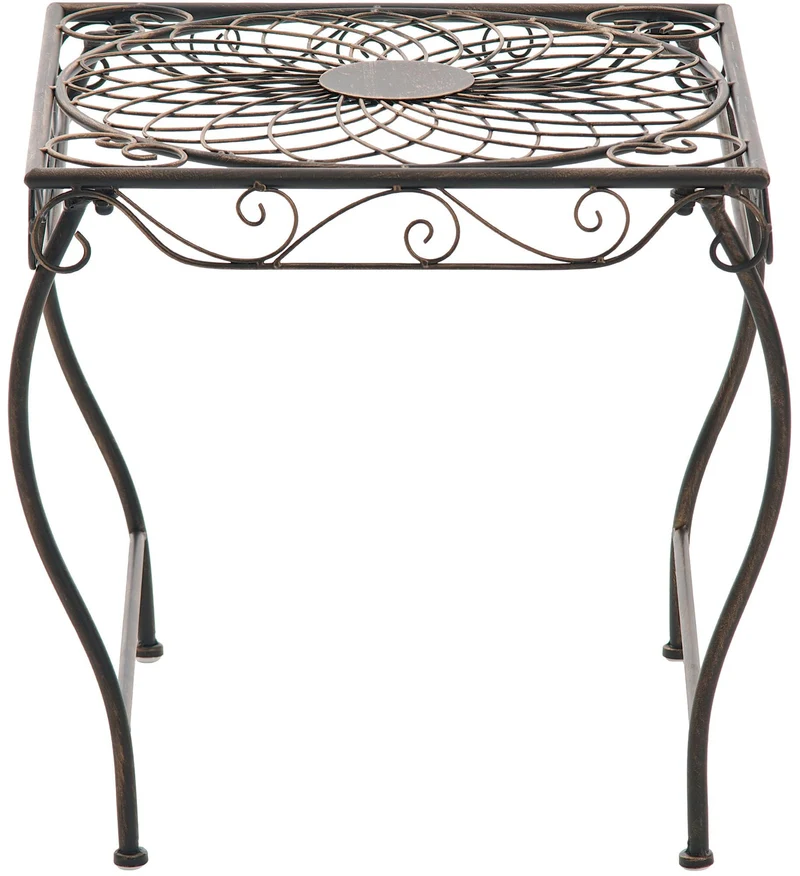 CLP Gartentisch aus Eisen Zarina, romantischer Beistelltisch im ornamentalen Jugendstil, für Garten, Terrasse und Balkon, mit Bodenschonern | Farbe Bronze