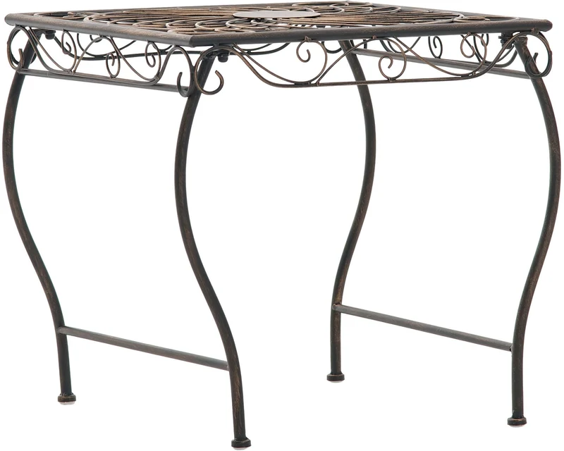 CLP Gartentisch aus Eisen Zarina, romantischer Beistelltisch im ornamentalen Jugendstil, für Garten, Terrasse und Balkon, mit Bodenschonern | Farbe Bronze