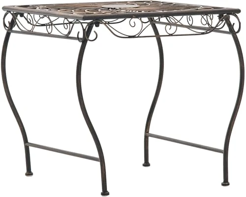 CLP Gartentisch aus Eisen Zarina, romantischer Beistelltisch im ornamentalen Jugendstil, für Garten, Terrasse und Balkon, mit Bodenschonern | Farbe Bronze