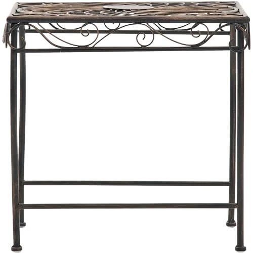 CLP Gartentisch aus Eisen Zarina, romantischer Beistelltisch im ornamentalen Jugendstil, für Garten, Terrasse und Balkon, mit Bodenschonern | Farbe Bronze