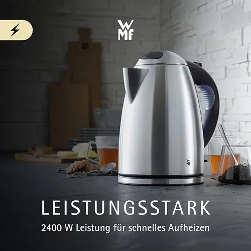 WMF Stelio Wasserkocher Edelstahl 1,7l, elektrischer Wasserkocher mit Kalkfilter, 2400 W, Wasserstandanzeige beleuchtet, Überhitzungsschutz, edelstahl matt silber