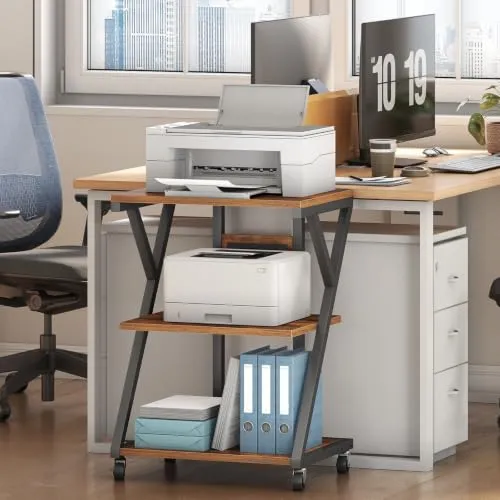 HOOBRO 3-stöckiger Druckerständer mit Ladestation, mobiler Druckertisch, Druckerwagen, vertikales Regal für Wohnzimmer, Küche, Homeoffice, Vintagebraun und Schwarz EBF33CPS01
