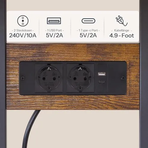 HOOBRO 3-stöckiger Druckerständer mit Ladestation, mobiler Druckertisch, Druckerwagen, vertikales Regal für Wohnzimmer, Küche, Homeoffice, Vintagebraun und Schwarz EBF33CPS01