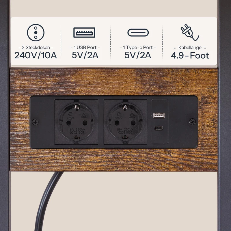 HOOBRO 3-stöckiger Druckerständer mit Ladestation, mobiler Druckertisch, Druckerwagen, vertikales Regal für Wohnzimmer, Küche, Homeoffice, Vintagebraun und Schwarz EBF33CPS01