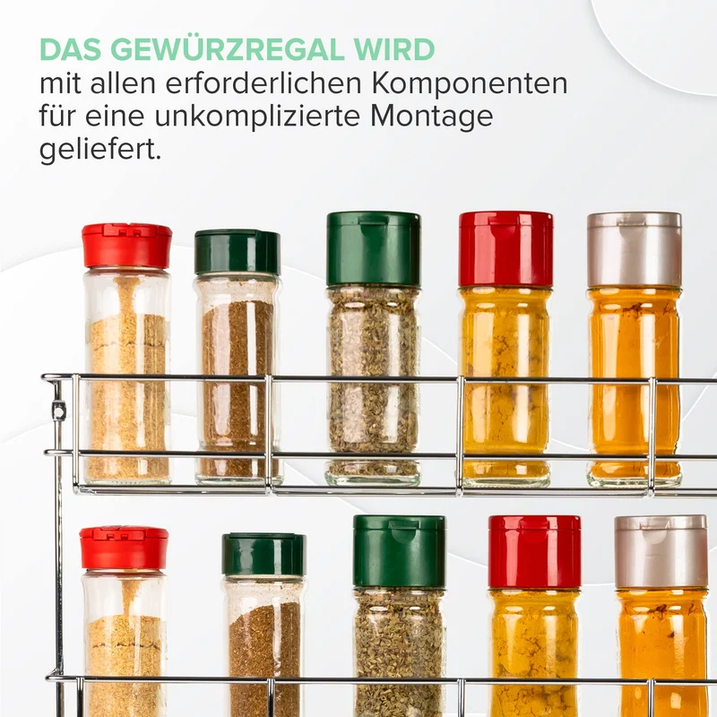 Coninx Gewürzregal Schranktür 4 Etagen – Gewürzhalter für 32 Gläser