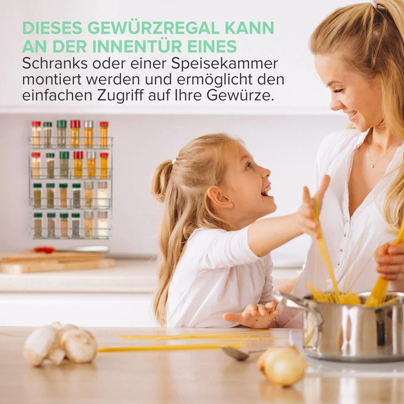 Coninx Gewürzregal Schranktür 4 Etagen – Gewürzhalter für 32 Gläser