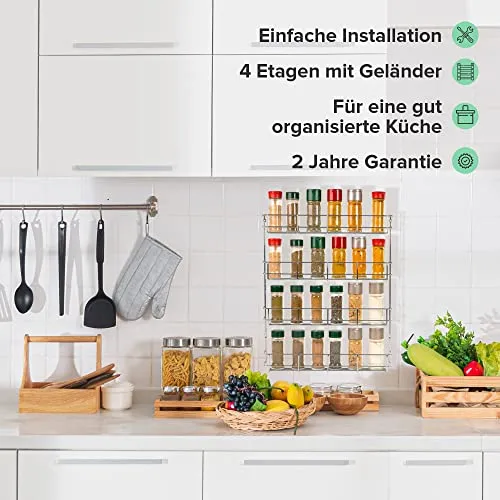 Coninx Gewürzregal Schranktür 4 Etagen – Gewürzhalter für 32 Gläser